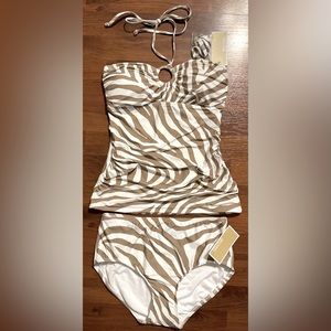 Michael Kors swim. NWT white and tan Michael Kors 2 pc swimsuit tankini set.